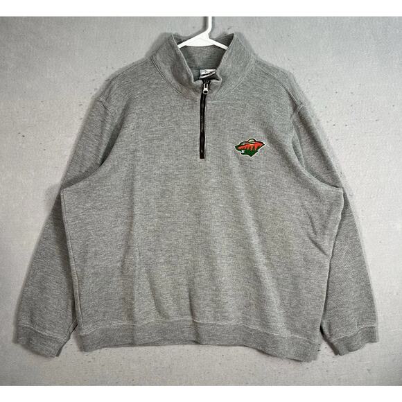 NHL Minnesota Wild 1/4 Zip Sweater Adult 2XL XXL Gray Sweatshirt Pullover Mens - Picture 1 of 6